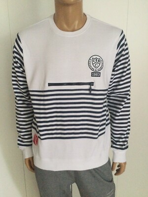 Cookies SF Stripped Cotton Rib Front White/Navy Sweatshirt Size L