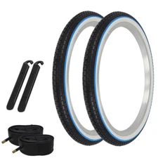 2 BLUE LINE OG LOWRIDER 20 X 1.75 TIRES BRICK TREAD W/TUBES & PRY LEVERS.