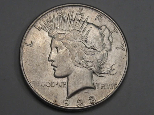 AU 1923-D Silver PEACE Dollar.  #9