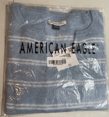 American Eagle Women's Whoa So Soft Notch Crew Neck Sweater Sz XS Blue Loose NWT