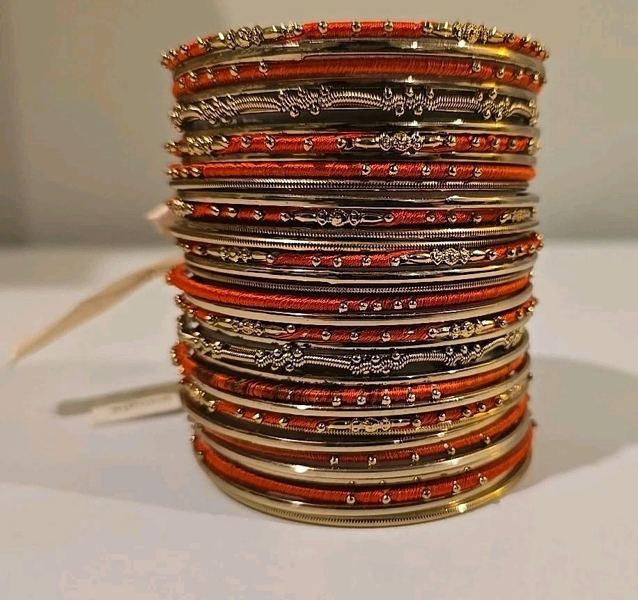 Amrita Singh Brazalete Brazalete Indio Conjunto de Pulseras Étnicas Oro Naranja Foto 4 de 4