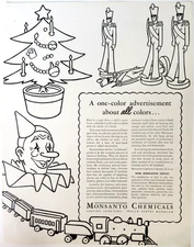 Christmas Tree Toys Coloring Page Monsanto Chemicals Vtg 1940 Magazine Print Ad