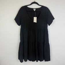 NWT A New Day Womens Scoop Neck Textured 100 Cotton Relaxed Black Dress Medium