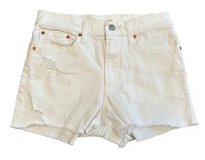 Levis Denizen White Jean Shorts 10 High Waist Fray Hem 5 Pocket Style Zipper Fly