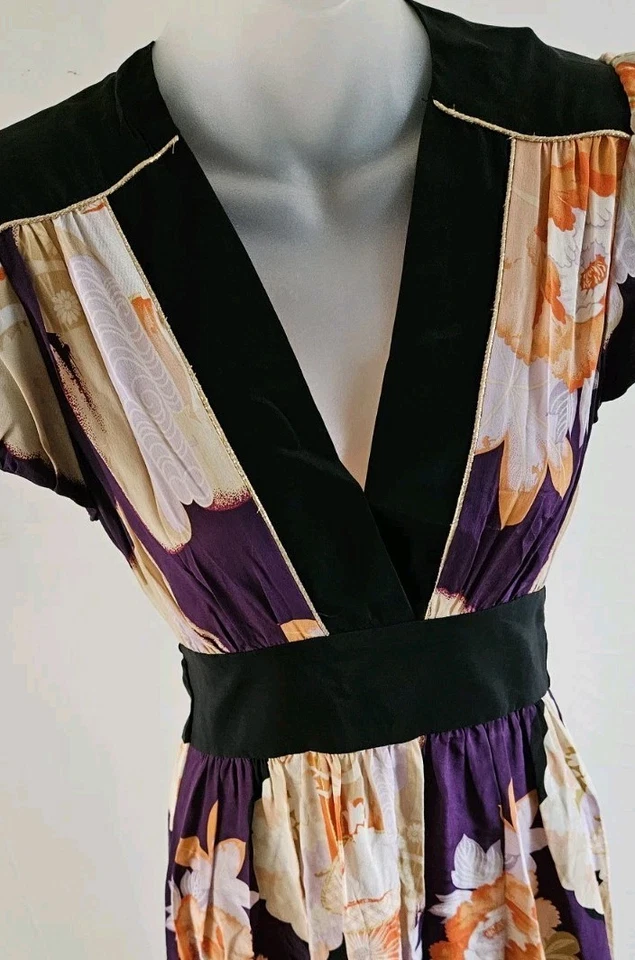 Vestido Floral Anthropologie Corey Lynn Calter Talla 4 Chabana Seda Púrpura Usado en Excelente Condición Foto 4 de 4