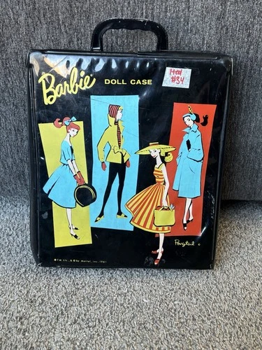 Vintage 1961 Barbie Doll Case Ponytail Black Carrying Case Mattel Original