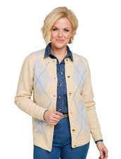 Ladies Soft Knit Argyle Gold Button Cardigan by Amber