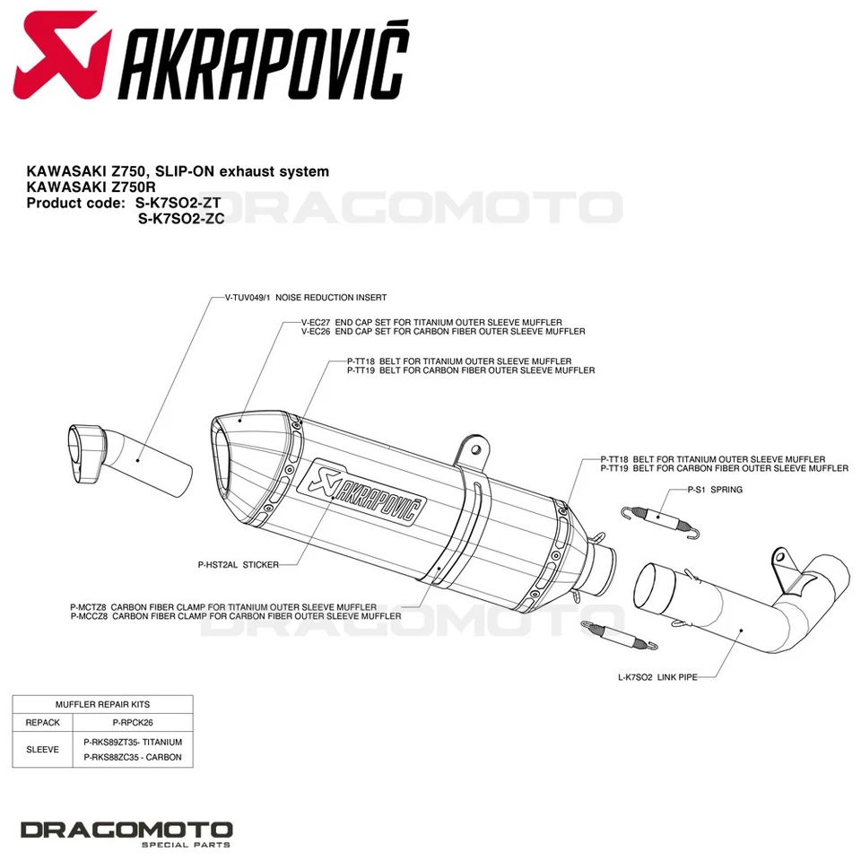 Pot échappement KAWASAKI Z 750 2007-2012 AKRAPOVIC Carbone RC S-K7SO2-ZC - Photo 2/3
