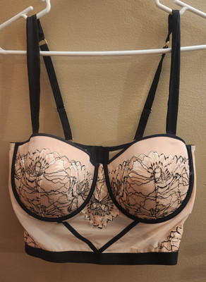 Auden Light Pink Longline Floral Lace Bra Lined Underwire Push Up Size XL