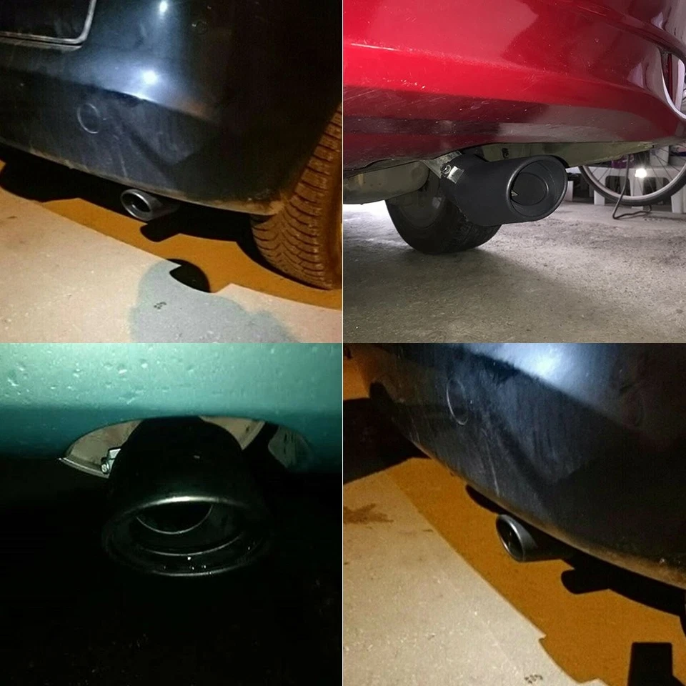 Tubo de escape negro 62 mm entrada acero inoxidable coche cola garganta silenciador punta curva Foto 3 de 4