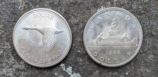 CANADA 2 SILVER DOLLAR coins 1966 1967