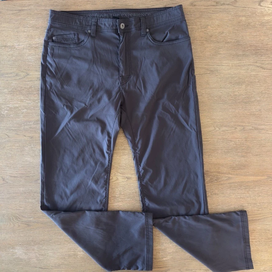PRANA Brion II Slim Fit Stretch Pants-Outdoor UPF50+ Hiking-Size 36x32-Gray