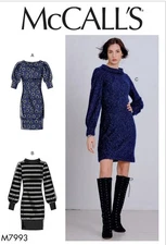 McCall's M7993 Fitted Dress w Hem Band, Sleeves w Pleats & Cuffs Sz XS-M UNCUT