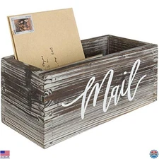 MyGift Torched Wood Mail Holder & Organizer Box with MAIL Script for Desktop Use