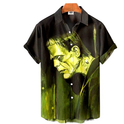 Classic Horror Movie Frankenstein Halloween Print Unisex Buttoned Hawaiian Shir