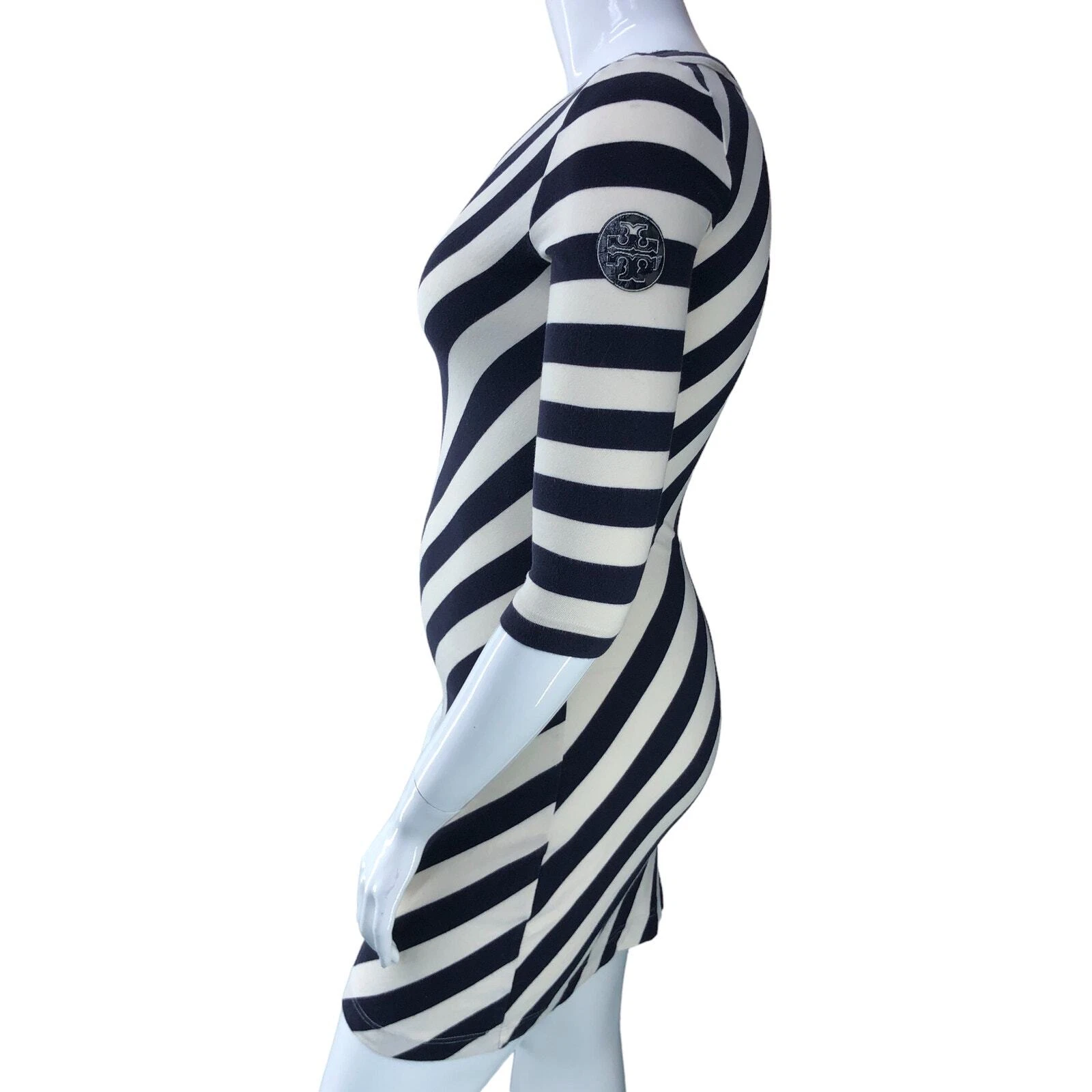 Abito donna Tory Burch taglia M Noisetta righe diagonali elasticizzato girocollo