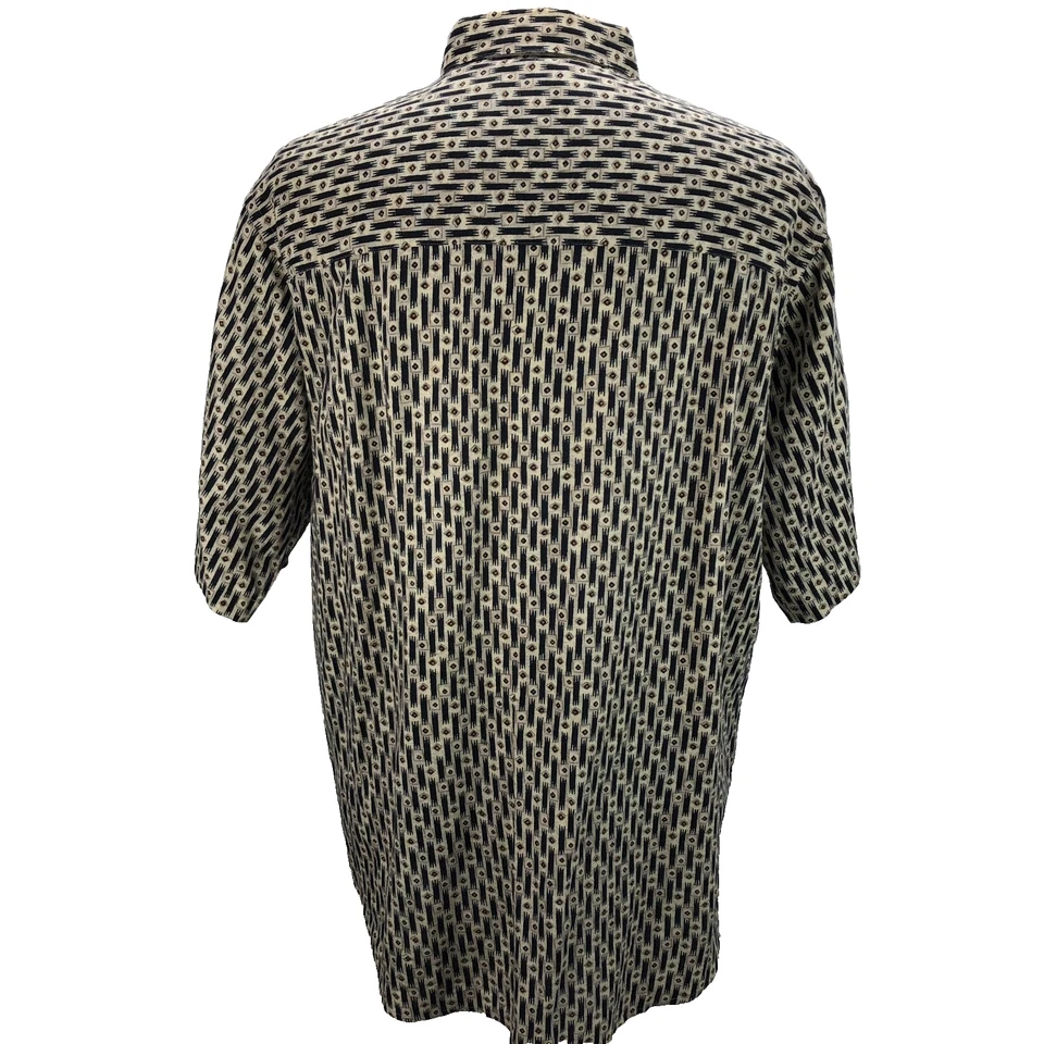 Murano L Multicolor Geometric Linen Blend Button Short Sleeve Casual Men Shirt - Image 4 of 4