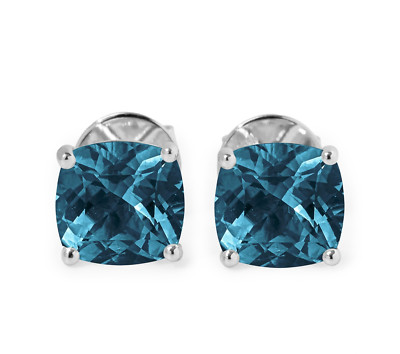 Blue Topaz Studs Lab created Cushion Cut Earrings 925 Sterling Silver Earrings