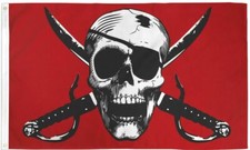 3X5 Crimson Pirate Flag 100D SPUN POLYESTER Jolly Roger Boating Flag Skull Flag