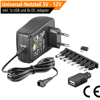 Universal Netzteil 3V bis 12V inkl. 1x USB 8x DC Adapter  18W & 1,5A einstellbar