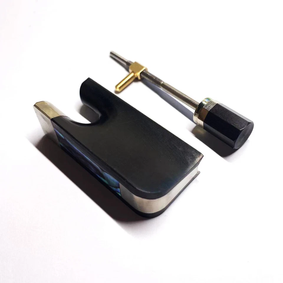 4/4 Cello Bow Ebony Frog Nickel Silver Abalone Frog + Screw Button - Image 4 of 4