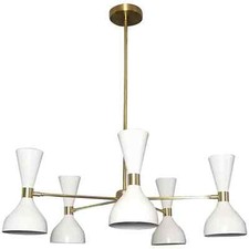 PETITE LUDO Chandelier in White Enamel, Brass Light Fixture