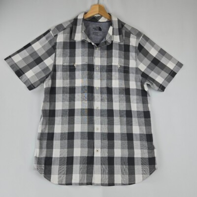 The North Face Mens Gry/Wht/Blk Checkered Short Sleeve Button Up Size L Collared
