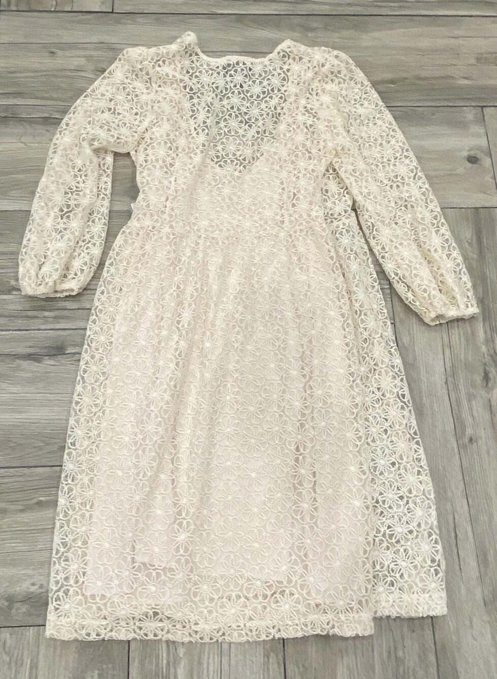 OFF WHITE Abito donna nuovo con etichetta modcloth bianco sporco 2 strati pizzo maniche trasparenti taglia XL