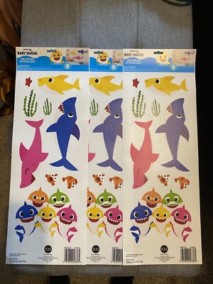 BABY SHARK WALL DECALS/Stickers 9pc By Pinkfong Removable Sheet Of 9 Nursery Kid