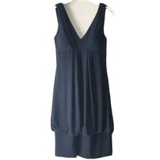 Eliza J Solid Black Dress Banded Drape Back Bubble Hem LBD V Neck Womens size 2