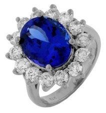 LARGE 7.40CT DIAMOND & AAA TANZANITE 14K WHITE GOLD 3D OVAL HALO ENGAGEMENT RING