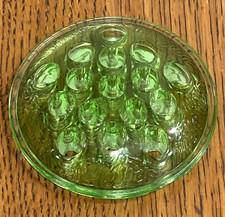 Vintage Flower Frog Green Vaseline Glass 16 Hole
