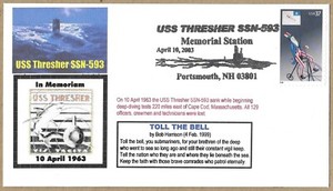 GREYTCOVERS NAVAL COVER USS THRESHER SSN-593 40TH ANNIVERSARY OF LOSS 4-10-1963