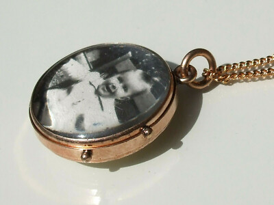 Pendentif Porte-Photos Ancien Années 1920 + Chaîne 50cm - Plaqué Or Rose - Occasion