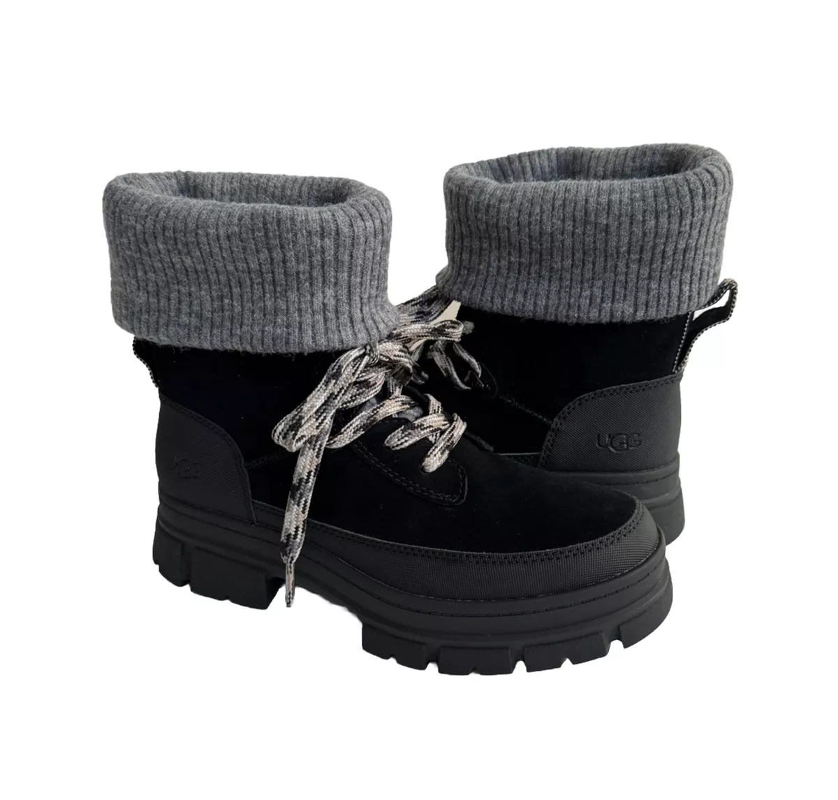 UGG ASHTON HIKER SHORT LACE UP BLACK WATERPROOF BOOTS US 8.5 EU 39.5 UK 6.5