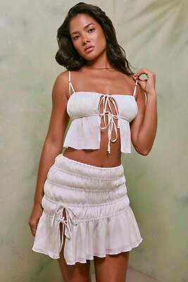 Oh Polly Skirt Womens Mini White Mid-Rise Shirred Thigh High Split (SKIRT ONLY)