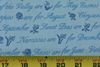 20'' Long, Vintage, Blue Flowers of the Month on Light-Blue Cotton, Concord,P7624