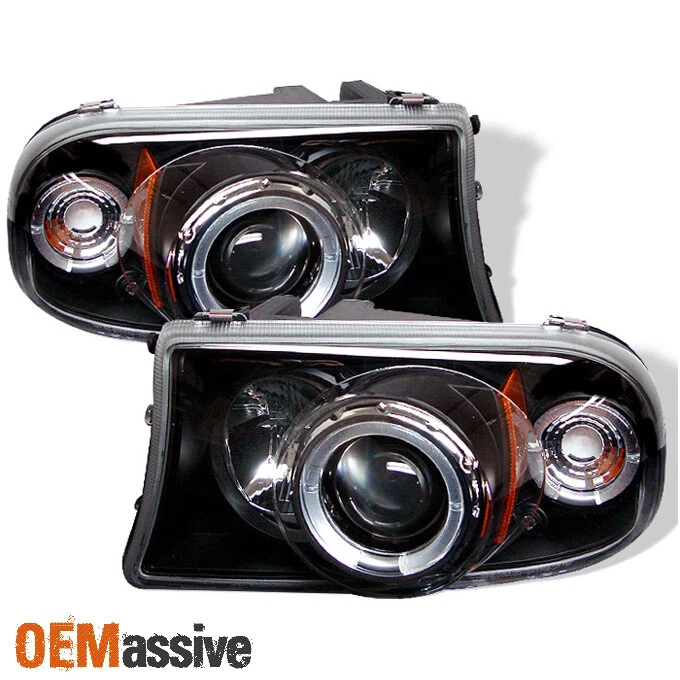 Se adapta a 97-04 Dodge Dakota Durango Negro Doble Halo Proyector LED Faros Lámpara Foto 3 de 4