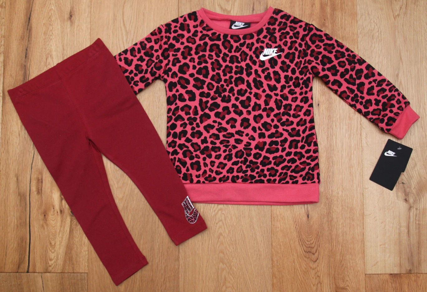 Nike Baby Girl Sweatshirt & Legging Set ~ Pink, Black & Maroon ~ Leopard ~