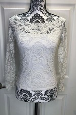 Ambiance Women's Long Sleeve Floral Top Crochet White S Excellent Condition 