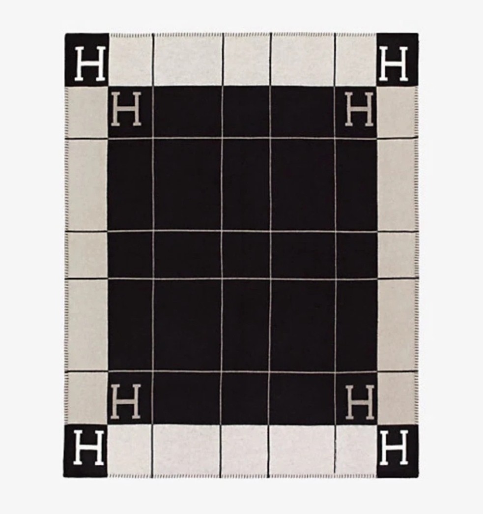 Hermes Avalon Wool/Cashmere Blanket Throw Black, Cream, Grey  