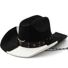Wotfim Suede Denim Cowboy Hat for Women Man Wide Brim Cowboy Hat with Chinstr...