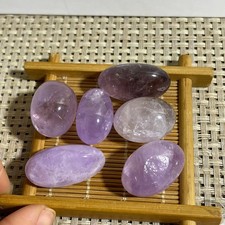 6pcs 72g NATURAL AMETHYST CABOCHON LONG OVAL SHAPE LOOSE GEMSTONE