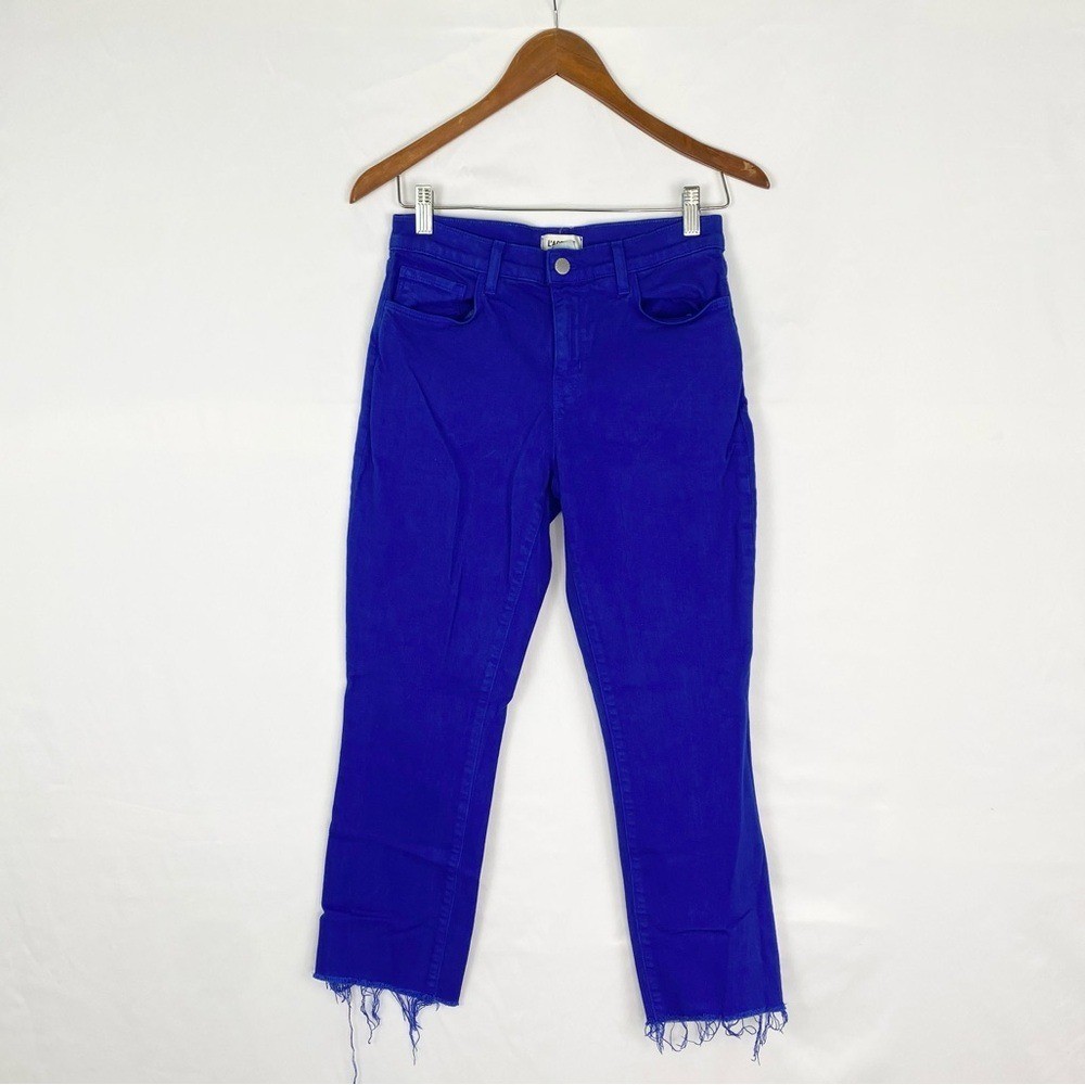 L'AGENCE Sada Slim High Rise Crop Jeans in Surf Blue Size 26 Raw Hem