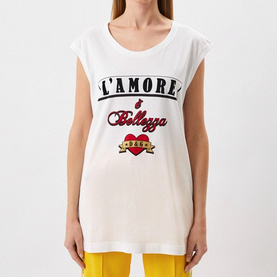 NWT Dolce & Gabbana White Sleeveless L'Amore E Bellezza Cotton T-shirt IT 44 L