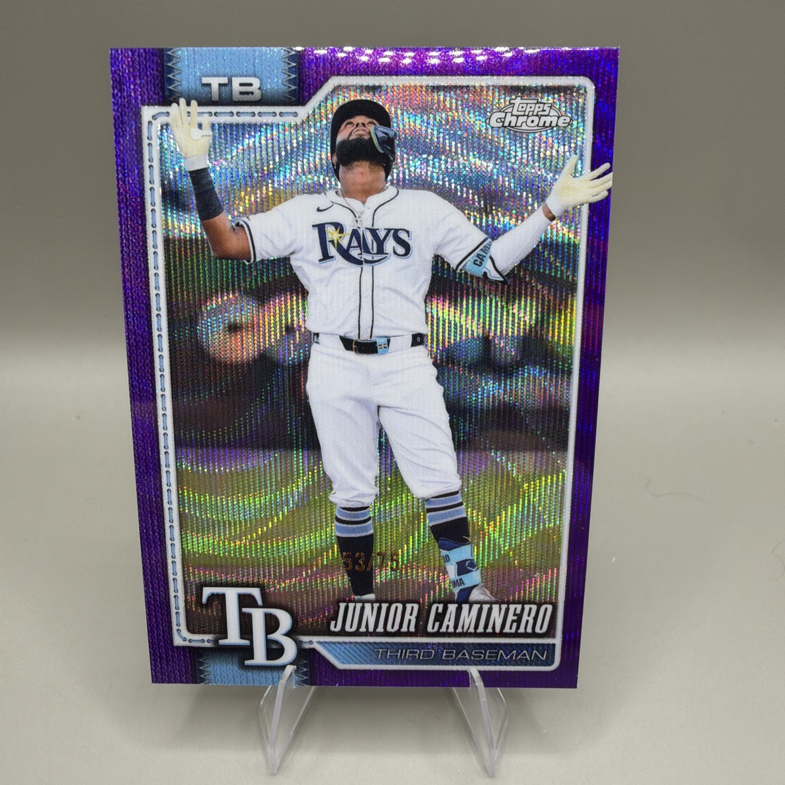 2026 Topps Chrome Junior Caminero #130 Purple Wave Refractor/75