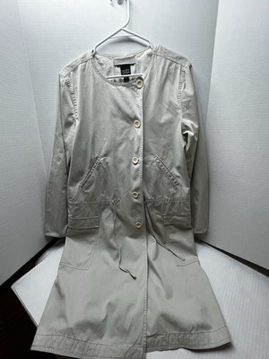 Eileen Fisher M Coat Jacket Light Khaki Bone Mint Cotton Tencel Spandex Button