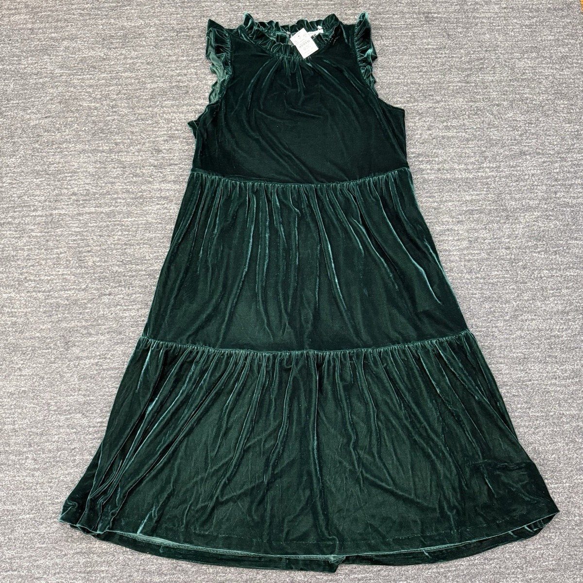 J Crew Factory Dress Women 14 Green Velvet Tiered High Neck
