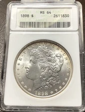 1898 Morgan Silver Dollar ANACS MS64 Frosty Near Gem Small White Soapbox