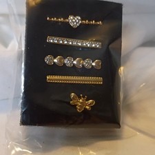 5-Pack Gold Metal Rhinestone Bee Barrettes Hair Clip Set for Women Solid